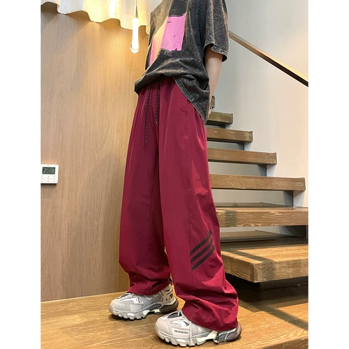 Красные нейлоновые шелковые быстросохнущие тонкие штаны, в американском стиле