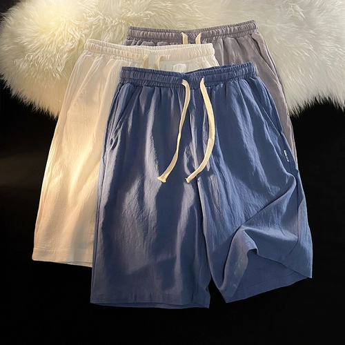 Дышащие тонкие шелковые шорты, белые штаны, из хлопка и льна