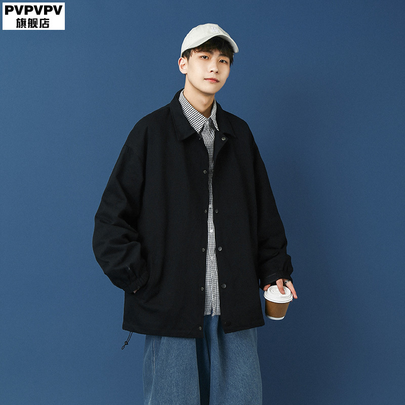 Fleece-Lined Thickened High-End Jacket for Men, Oversized Japanese Cityboy Style, Autumn and Winter Trendy Brand Baseball Coach Jacket
