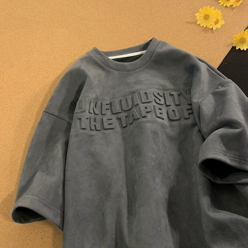 Бархатная ретро трендовая футболка с коротким рукавом, в американском стиле, оверсайз