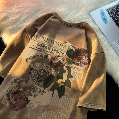 Ретро летняя футболка, в американском стиле, короткий рукав, европейский стиль, изысканный стиль