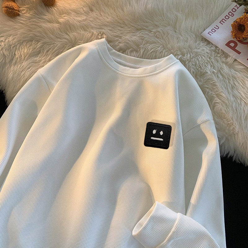 White waffle sweater men's inner bottoming shirt long-sleeved T-shirt spring and autumn short-sleeved top clothes heavy lining summer