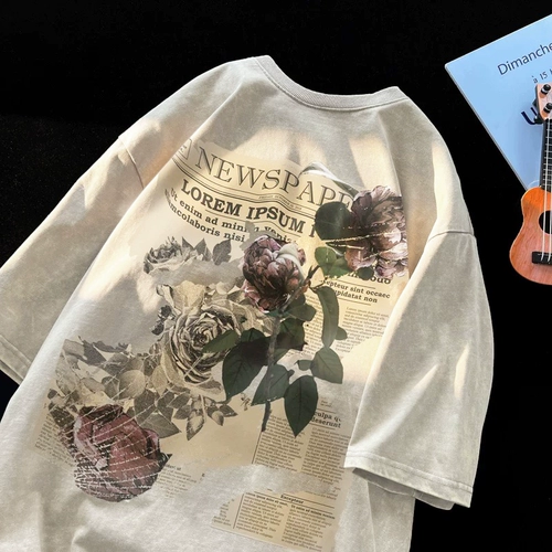 Ретро летняя футболка, в американском стиле, короткий рукав, европейский стиль, изысканный стиль