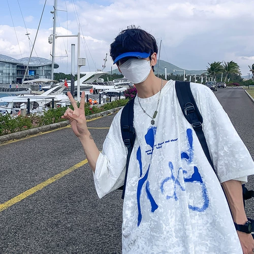 Ретро трендовая шелковая футболка с коротким рукавом, в американском стиле, оверсайз