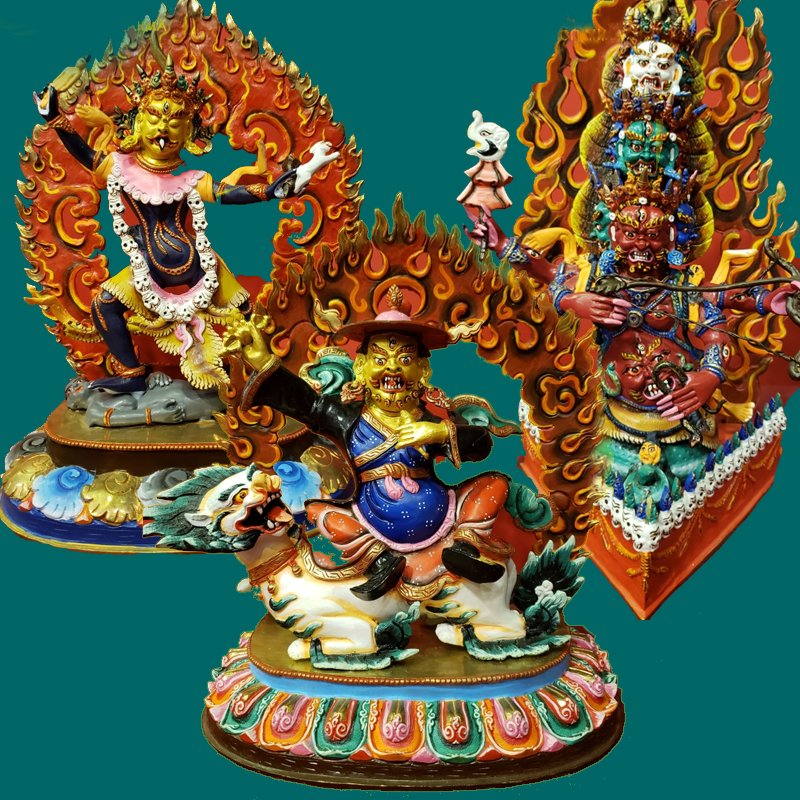 The Ninma Piers Three fundamental protective laws statue One bun Buddha monotenary protective law la pistachio-a set of 33cm-Taobao