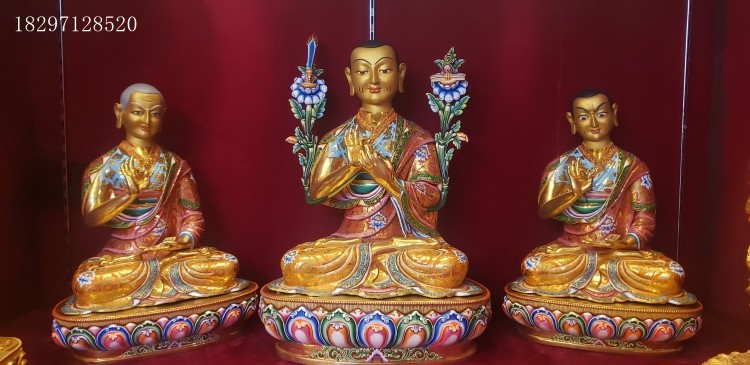 Nepal's Sakya Cage Cage Gold Painted Kaba Master Apprentice 3-Zun Pavilion Tibetan Class Works High 53cm44cm
