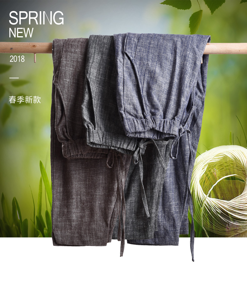 Mùa hè Trung Quốc phong cách của nam giới quần linen cotton lỏng linen chín quần 9 điểm harem quần giản dị chân rộng quần đèn lồng