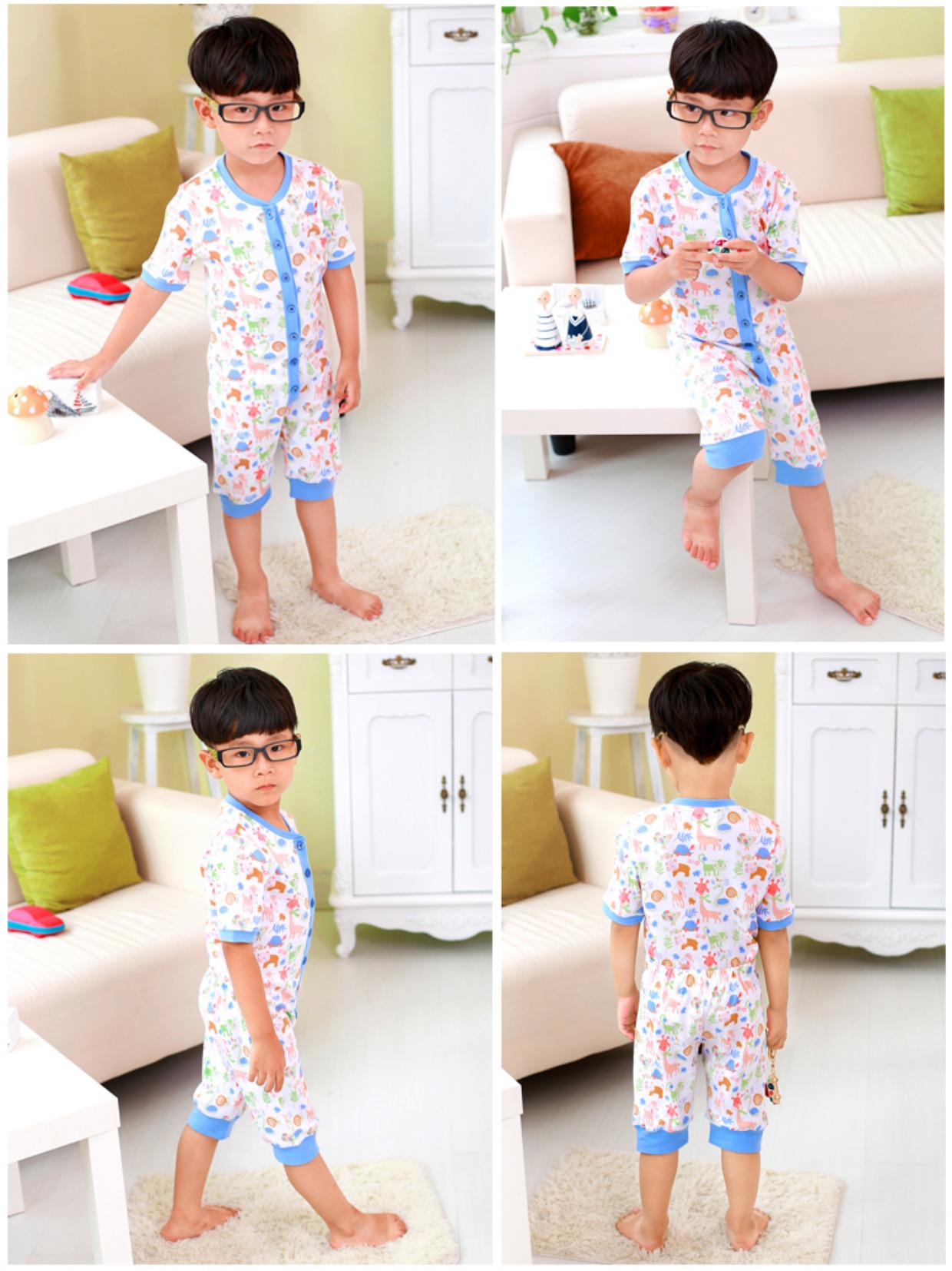 [Micro-Special] Bé trai và bé gái Áo cotton ngắn tay Bộ đồ ngủ Xiêm Dịch vụ tại nhà Xiaozhong Da Tong Ha Yi đồ bơi trẻ em