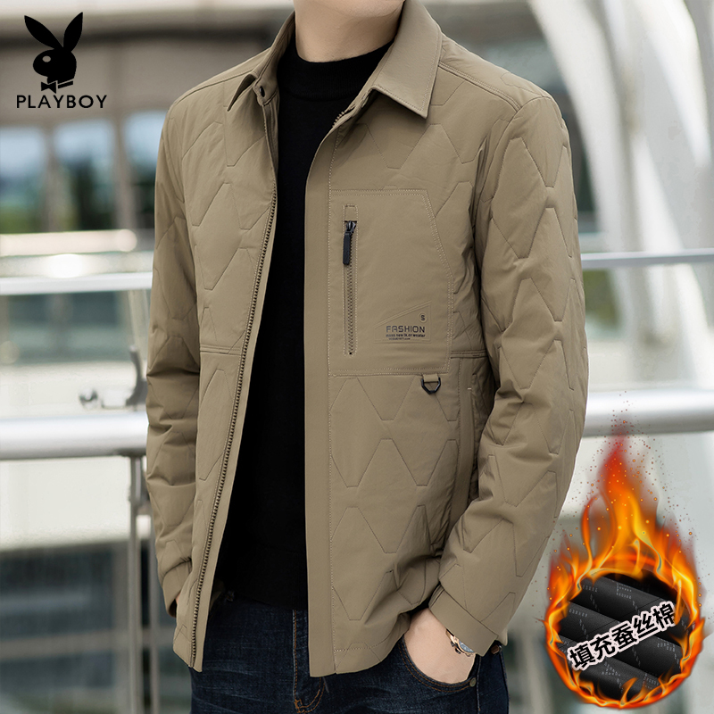 Autumn and Winter Casual Men's Thickened Jacket, Warm Lapel Cotton Coat, Short Jacket, Men's Mulberry Silk Cotton Clothing, 2025 New Style