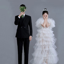 2021 New Shadow Building High Set Themed Clothing Pole Minimalist Wedding Photography Couple Writing True Korean Style Photo Lace Gown