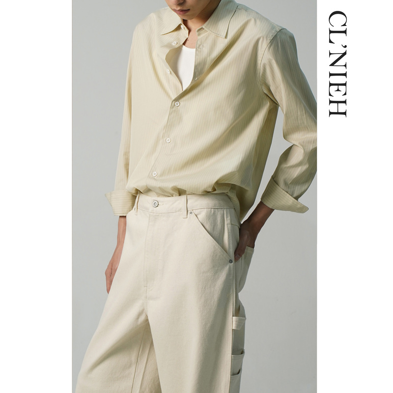 Clnieh Japanese Imported Giza Egyptian Cotton & Supima Pima Cotton Fabric Quiet Luxury Striped Long-Sleeve Shirt