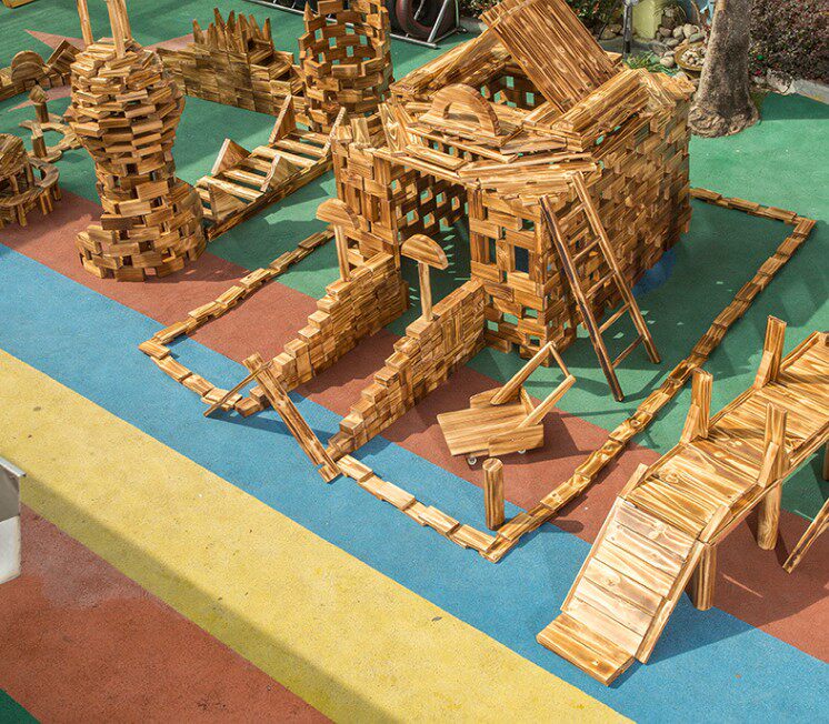 Anji game outdoor toys charcoal burning building blocks carbonized wooden kindergarten construction area large-scale construction perforated solid wood