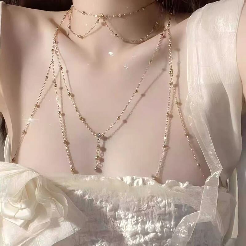 Pure Desire Choker Necklace for Women, Multi-Layer Clavicle Chain with Sparkling Diamond Pendant, Body Chain, Sexy Hot Girl Necklace Jewelry