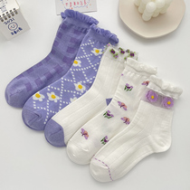 Lace Sox Children ins Chains Chaosocks Sox ladies Long Sox Spring autumn pure cotton thin Mesh Korean Version Day Ensemble Red