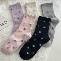 Universe Stars empty Sox Childrens Korean version College Wind days Spring and autumn middle cylinder Sox pure cotton sports 100 hitch-tide stockings