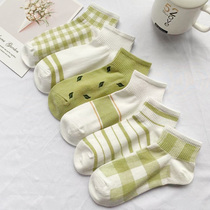 Bull Oil Fruits Green Socks Children Shallow socks Ins Chains Chains Chauchsia Autumn Thin and Japanese Cute Pure Cotton Boat Socks Han