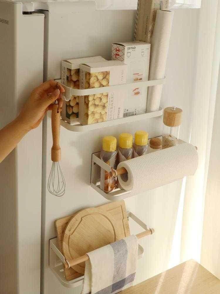 Magnetic Attraction Patch Wall Shelf Free of perforated Multi-functional Kitchen Supplies Utensils Paper Towels SIDE CONTAINING LAYER RACK FOR THE SIDE OF THE FREEZER