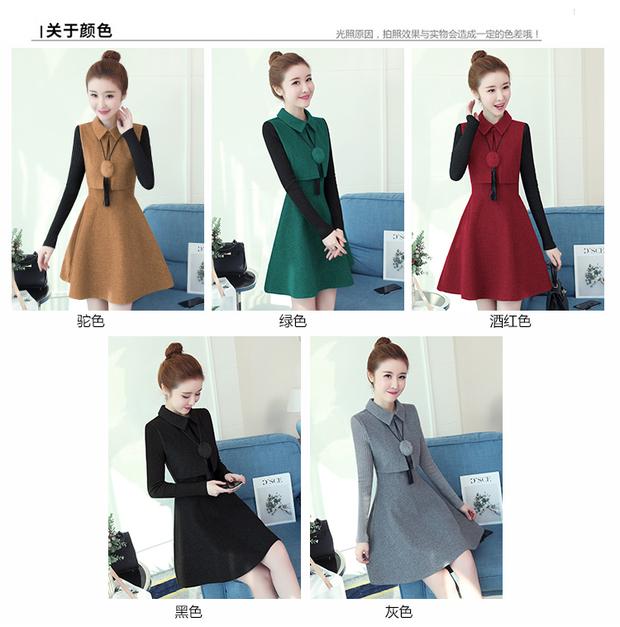 Ve áo giả hai mảnh mùa đông váy 2018 mới mỏng len đầm nữ dày mùa đông dưới một chiếc váy vay xoe