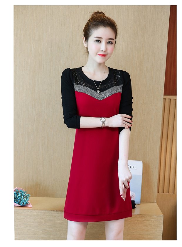 Đầm tay dài nữ 2018 xuân hè mới size lớn dài áo thun mùa đông cộng với túi nhung dày thắt lưng hông quần áo công sở nữ