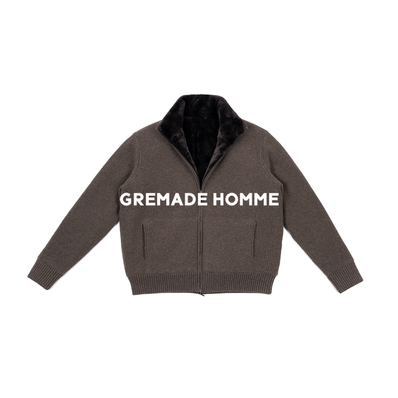 Gremade Consinee Cashmere Wool Beaver Fur Lining Detachable Fur Collar Zipper Sweater