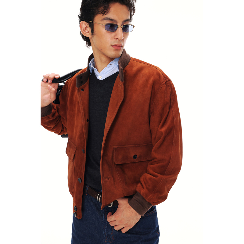 Gremade Ultra-Fine Velvet Mixed Sheepskin Hand-Rubbed Color Ribbed Collar New A2 Pilot Uniform Leather Jacket