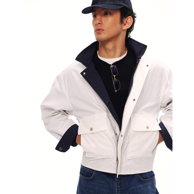 Gremade Light Wash Fine Velvet Feel Cotton Reversible Navy Blue Trapezoidal Short A2 Bomber Jacket