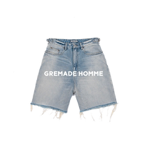 GREMADE BAGGY version gray blue washed distressed denim shorts for men