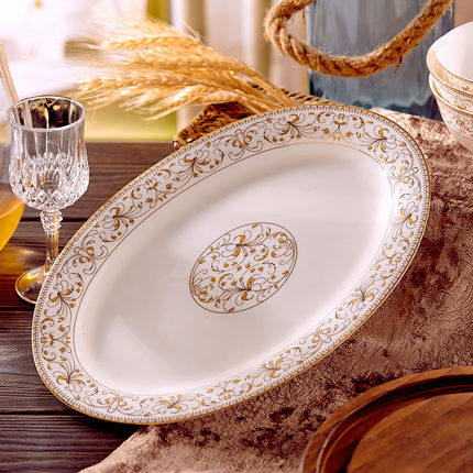 Jingdezhen porcelain 12-inch bone porcelain large fish tray Sun Island plate oval European style
