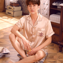 Men's pajamas summer thin ice silk summer loose Korean version of real silk short sleeve shorts home clothing net red suit