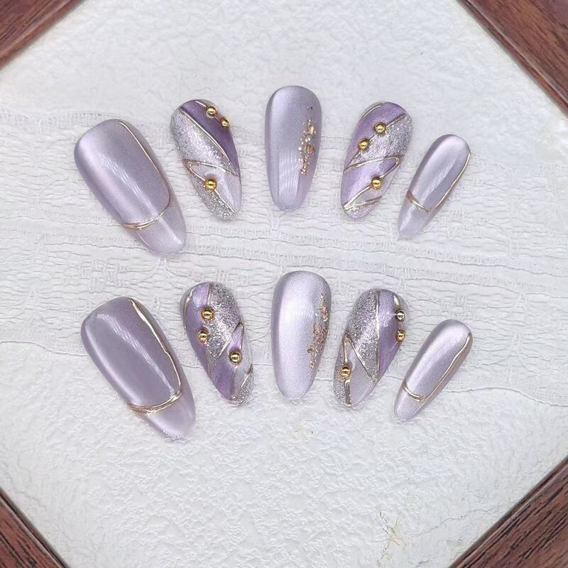 D201【Mist Purple Galaxy】High-End Original Handmade Long Pointed Manicure with Elegant Purple Cat-Eye Effect That Enhances Complexion Wearable Nails D201【Mist Purple Galaxy】High-End Original Handmade Long Pointed Manicure with Elegant Purple Cat-Eye Effect That Enhances Complexion Wearable Nails