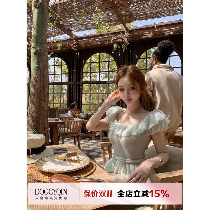 Doggyqin Suzume/Flounce Silk Cashmere Top Gentle and Pure One-Shoulder Top Acetate Skirt Pants Doggyqin Suzume/Flounce Silk Cashmere Top Gentle and Pure One-Shoulder Top Acetate Skirt Pants