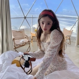 Весеннее элегантное платье, по фигуре, рукава фонарики, квадратный вырез