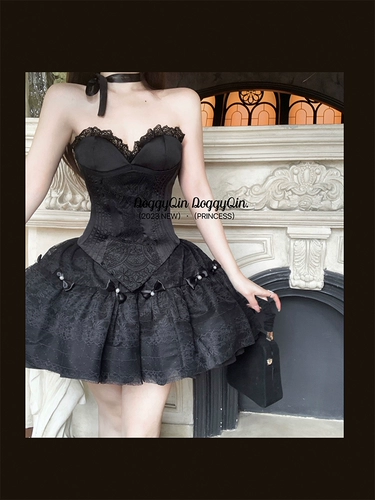 Рекомендовано DoggyQin!Змеиная талия Барби/супер тяжелая индустриальная винтажная юбка, женский топ с бретельками в елочку, кружевной костюм с юбкой