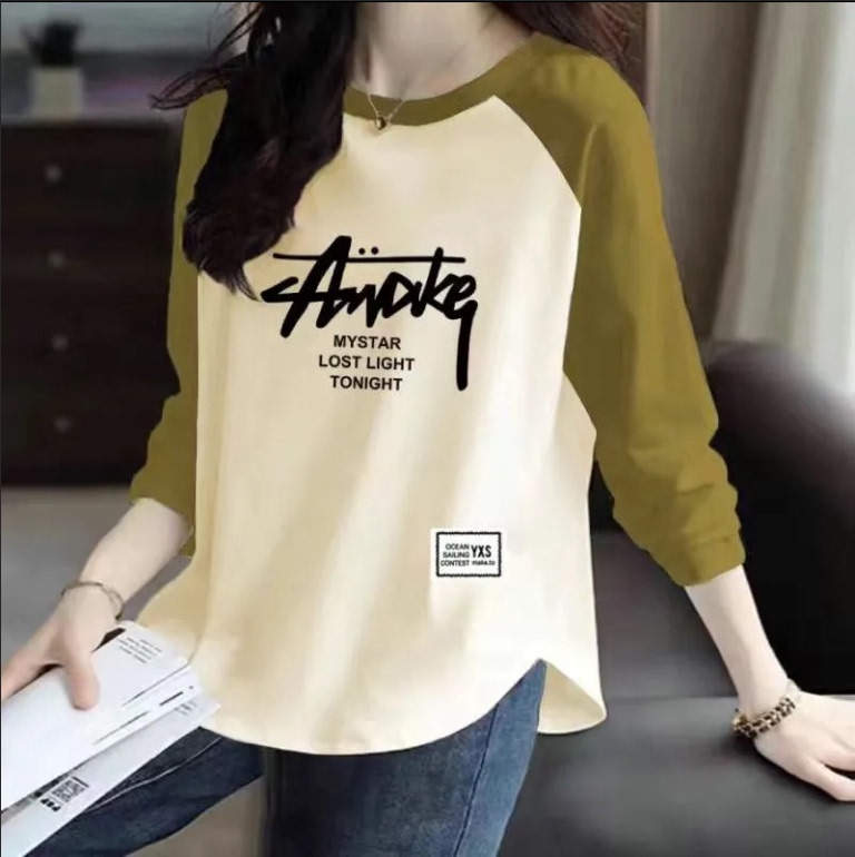 Double-Sided Thermal Fabric Spring, Autumn, and Winter Cheap 9.9 Free Shipping Patchwork Loose Long-Sleeve T-Shirt Women's Raglan Top Base Layer Shirt