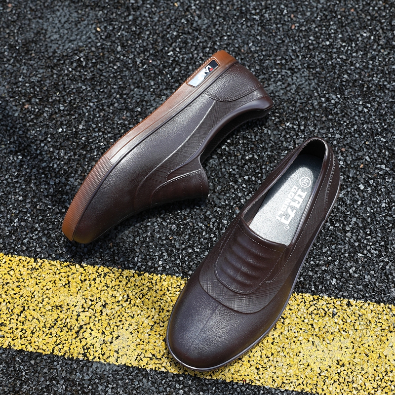 Light Mouth Rain Shoes Men's Fashion Waterproof Shoes Imitation Leather Thickening Rubber Shoes Abrasion Resistant Round Head Labor site Working shoes Non-slip