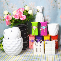 New products On the shelf Wire mesh flower vase New flower pot imitation ceramic stockings flower pot square box fence