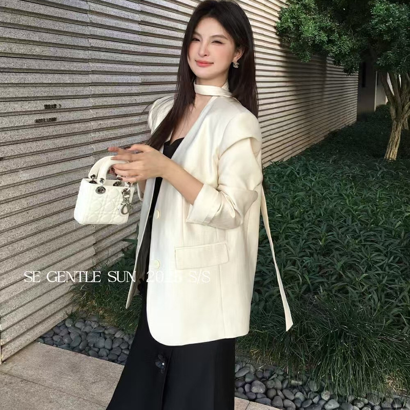 Se Gentle Sun Xiuxixi Light Luxury High-End V-Neck Tie Suit Women's Loose Casual Blazer Jacket