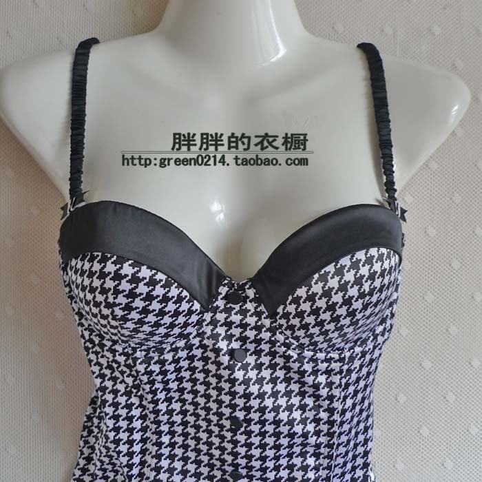 Châu âu và Hoa Kỳ phiên bản của mới kích thước lớn của phụ nữ houndstooth tòa xương cá vòng thép đồ lót mặc một corset vest 75B