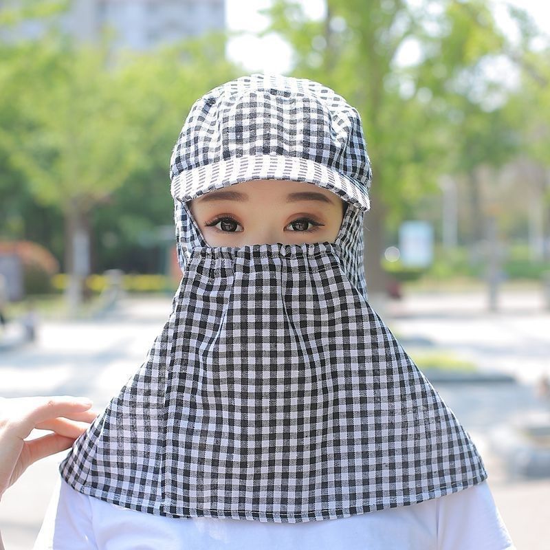 Anti-dust mask full face hood for men and women riding hat work field cotton long eaves sunshade neck cover face through