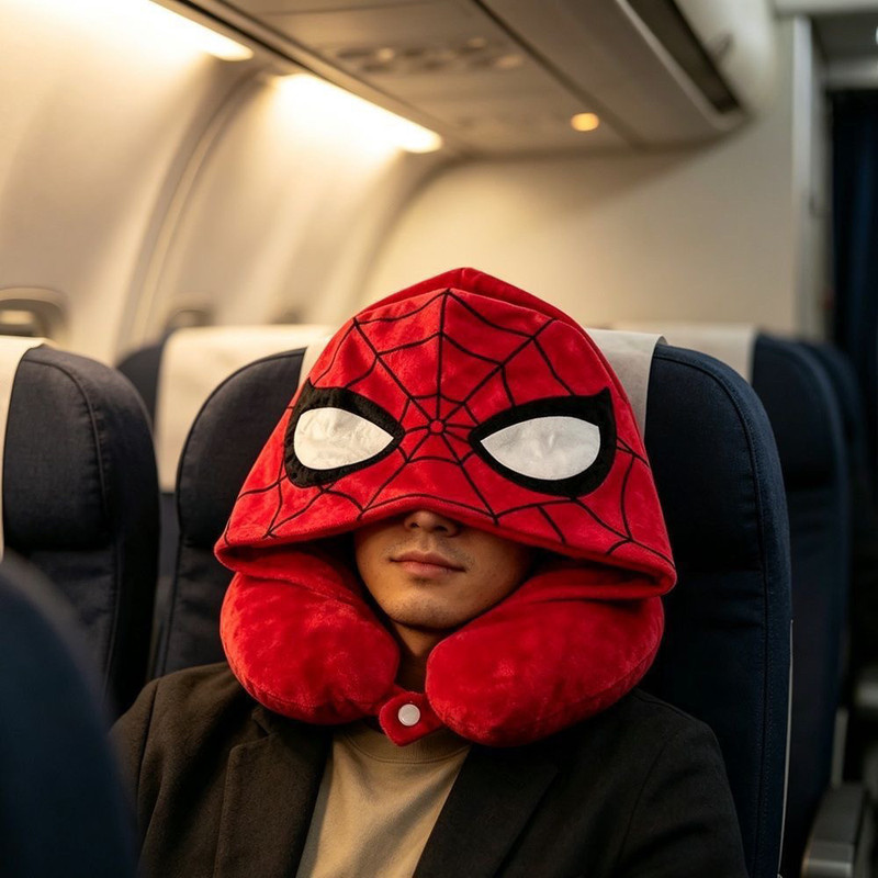 [in Stock for Immediate Delivery] New Spider-Man Hooded U-Shaped Pillow, Comfortable Sleep Aid, Neck Pillow, Office Blackout Pillow