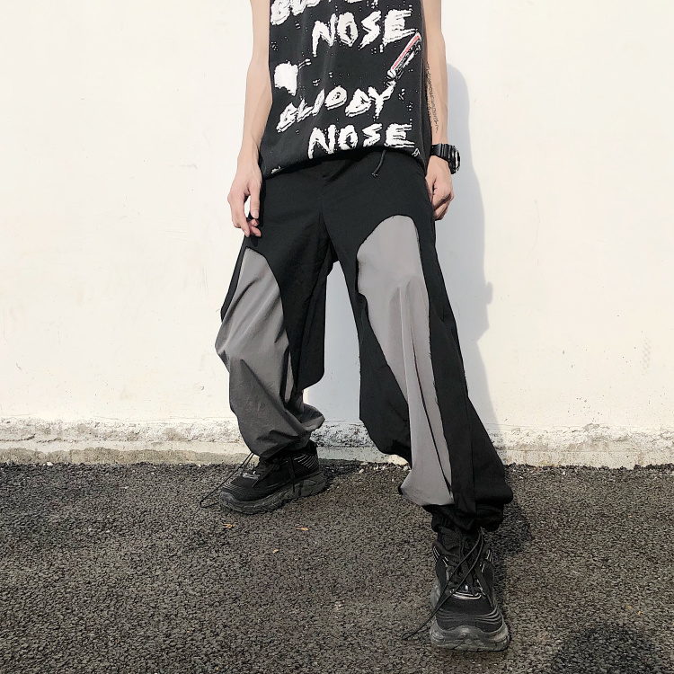 YUDOUDOU men's and women's street dark functional wind double-layer stitching design overalls trousers wide-leg pants beam pants