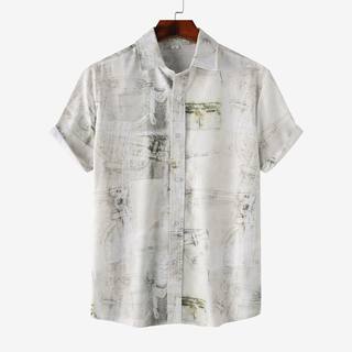 2024 Ethnic style printed short sleeve shirt ethnic style men's short sleeve shirt