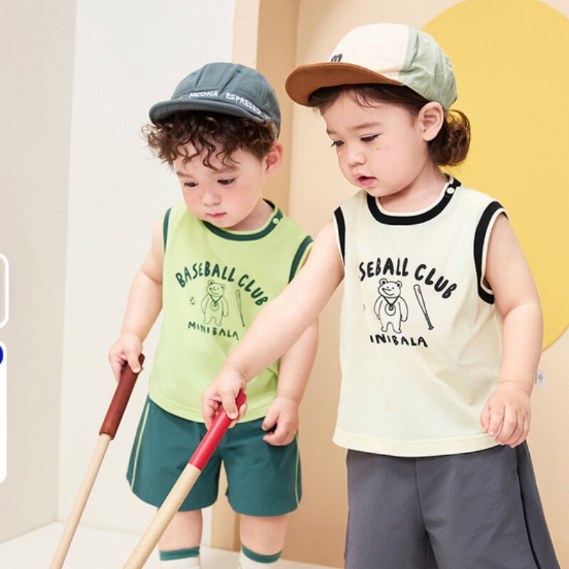 [吸湿速干]迷你巴拉巴拉短袖套装男女童婴儿衣服背心短裤t恤夏季