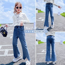 Girls jeans 2021 Autumn New Korean version of foreign style big childrens trousers girls split micro horn pants