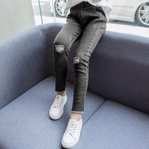 Girls jeans spring and autumn 2021 new large childrens clothing Western style cut slim trousers small pants children pants