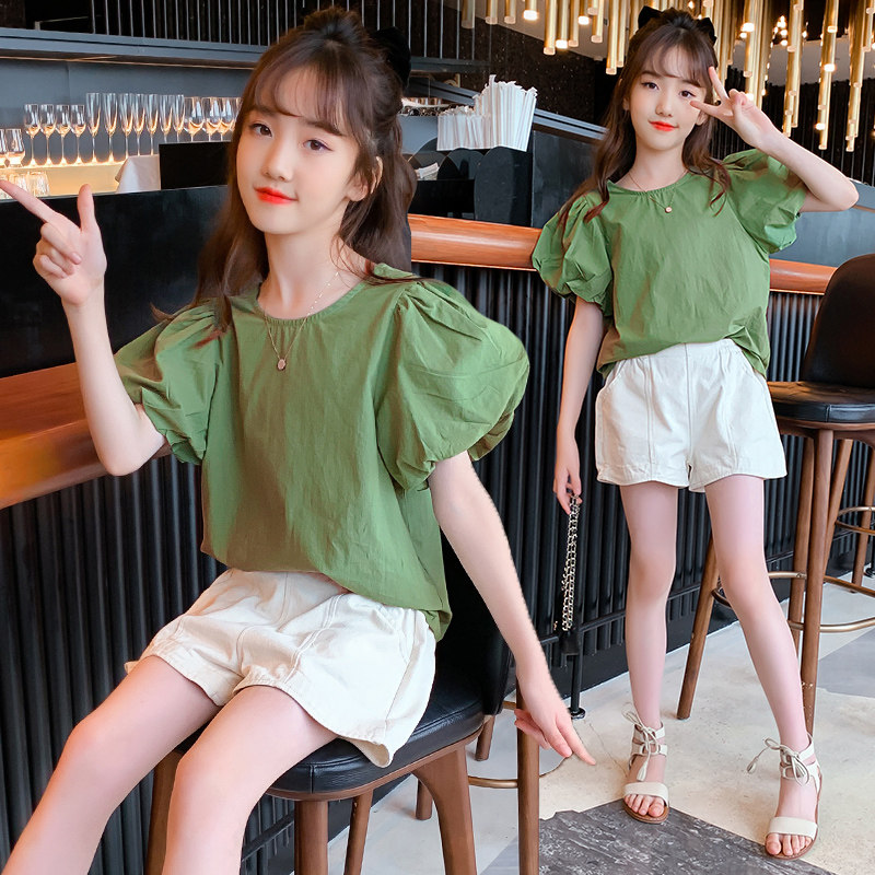 Girl's summer clothing suit 2022 new internet red foreign pie trendy children short sleeves Summer CUHK Girl girl two sets