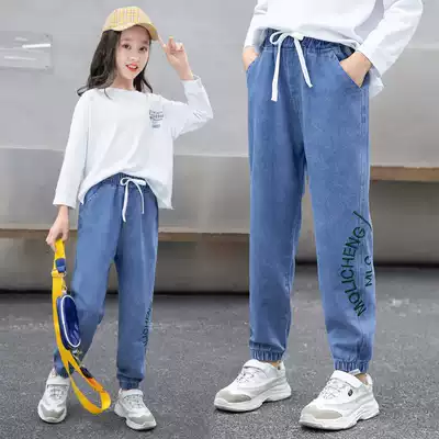 Girls ' jeans 2021 new spring Western style children's pants women's big children's spring and autumn loose trousers