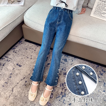 Girls jeans spring and autumn 2021 new fashionable female children childrens micro-air flared trousers wear long trousers