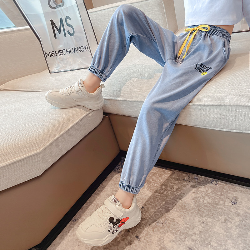 Girl Day Silk Jeans Summer Thin children's pants Pants Girls Great Child Loose Anti-Mosquito Pants Sports Pants Casual Pants Tide