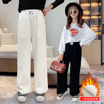 Girls Pants 2021 Autumn and Winter New Tong Tong Children Plus Pinch Pickened Loose Straight Pants Girls Wide Leg Pants